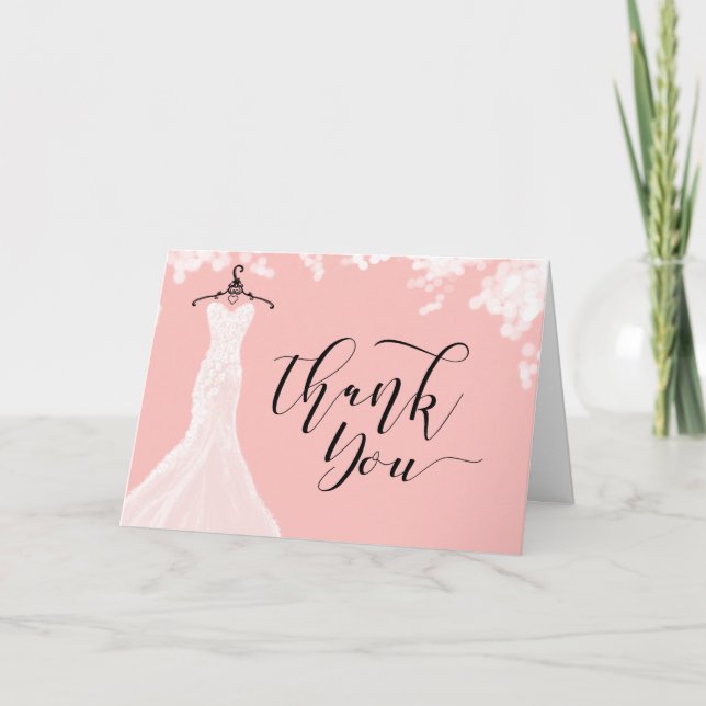 Elegant Wedding Dress Bridal Shower Pink Thank You Card (Front)