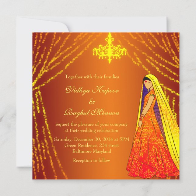 Elegant Wedding Dress Lights Chandelier Invitation (Front)