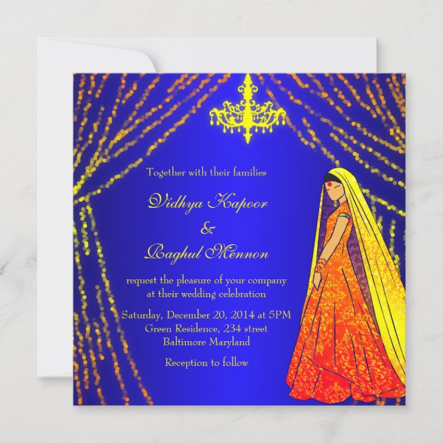 Elegant Wedding Dress Lights Chandelier Invitation (Front)