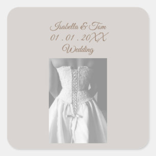 Elegant Wedding Dress, Modern and Minimal Square Sticker