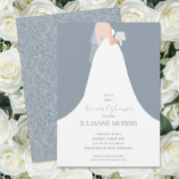 Elegant Wedding Dress on Dusty Blue Bridal Shower