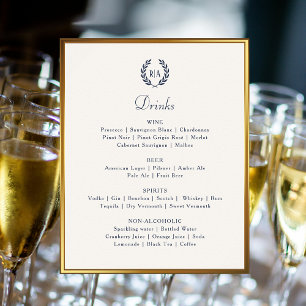Elegant Wedding Drinks Bar Menu Navy Cream Sign
