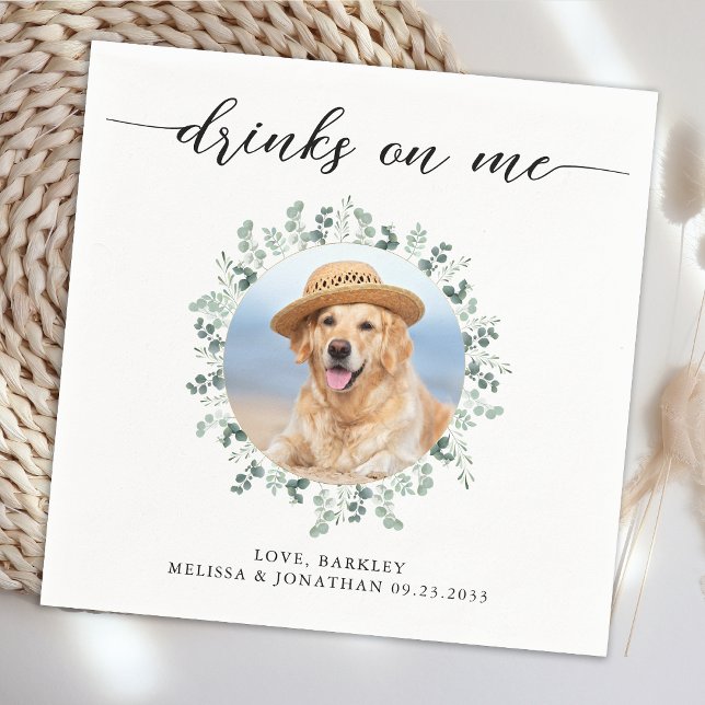 Elegant Wedding Drinks On Me Modern Photo Pet Dog  Napkin (Creator Uploaded)
