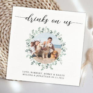 Elegant Wedding Drinks On Us Modern Photo Pet Dog  Napkin
