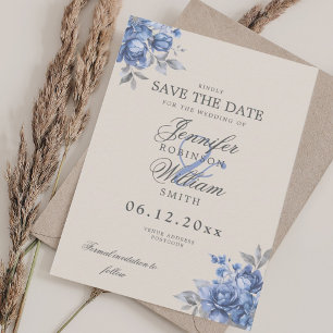 Elegant Wedding Dusty Blue Rustic Floral Save Date Save The Date