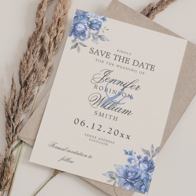 Elegant Wedding Dusty Blue Rustic Floral Save Date Save The Date (Elegant Wedding Dusty Blue Rustic Floral Save Date Save The Date)