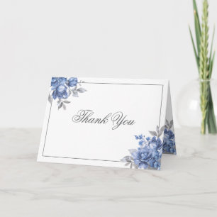 Elegant Wedding Dusty Blue Rustic Floral Thank You Card