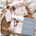 Elegant Wedding Dusty Blue Thank You Photo Invitation<br><div class="desc">Minimalist Dusty Blue Wedding Thank You Cards that have a photo on the front and back. The Thank you cards contain a modern hand lettered cursive script typography that are elegant,  simple and modern to use after you wedding day celebration.</div>