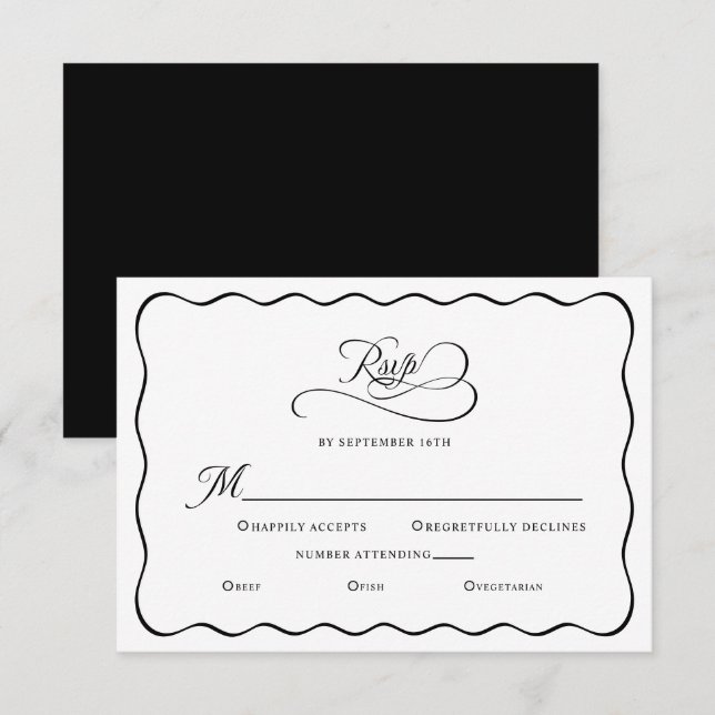 Elegant Wedding Enclosure Wavy Frame Black RSVP Card (Front/Back)