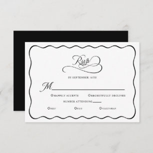 Elegant Wedding Enclosure Wavy Frame Black RSVP Card