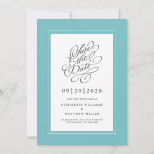 Elegant Wedding Engagement Calligraphy Script Aqua Save The Date
