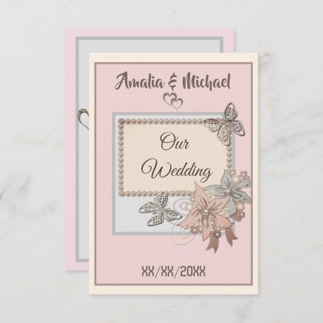 Elegant, wedding, engagement invitation, butterfly invitation (Front/Back)