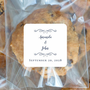 Elegant Wedding Envelope Favour Thank You Blue Square Sticker