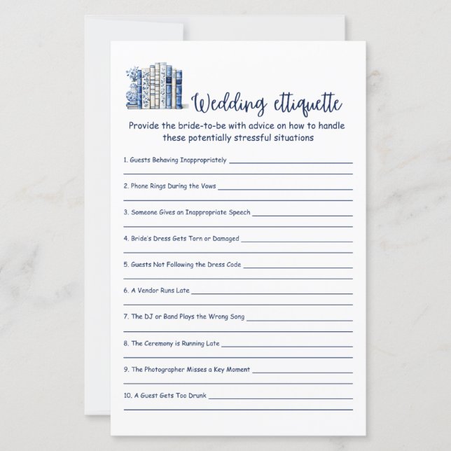 Elegant Wedding Etiquette Bridal Shower Game (Front)