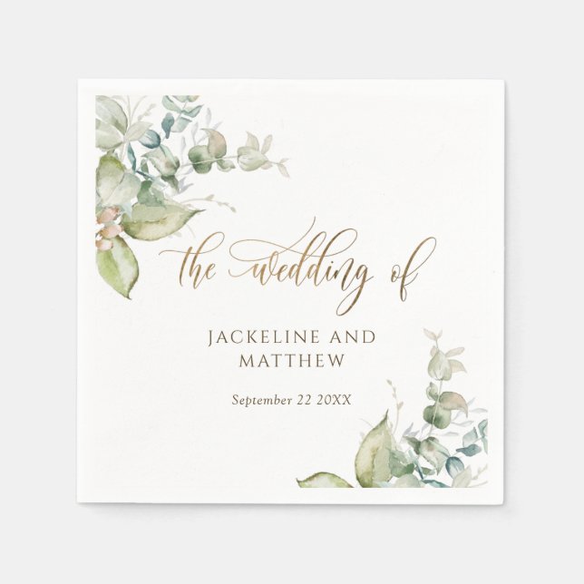 Elegant Wedding Eucalyptus Greenery Napkin (Front)