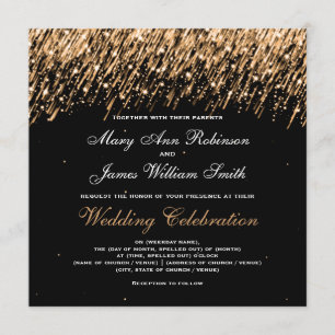 Elegant Wedding Falling Stars Gold Invitation