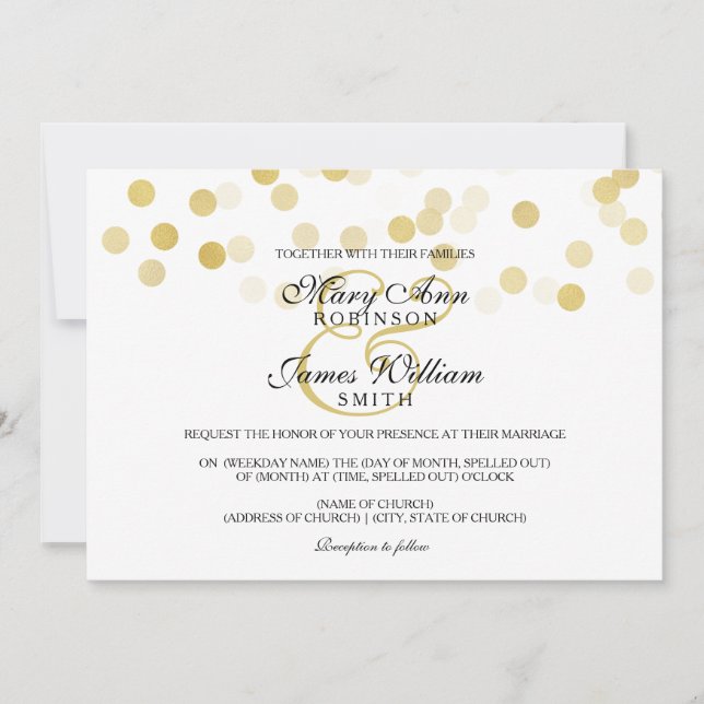 Elegant Wedding Faux Gold Foil Glitter Lights Invitation (Front)