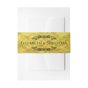 Elegant Wedding Faux Gold Foil Scrollwork Names Invitation Belly Band