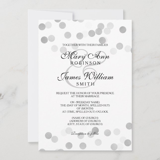 Elegant Wedding Faux Silver Foil Glitter Lights Invitation (Front)