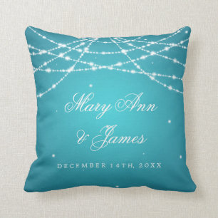 Elegant Wedding Favor Sparkling String Turquoise Cushion