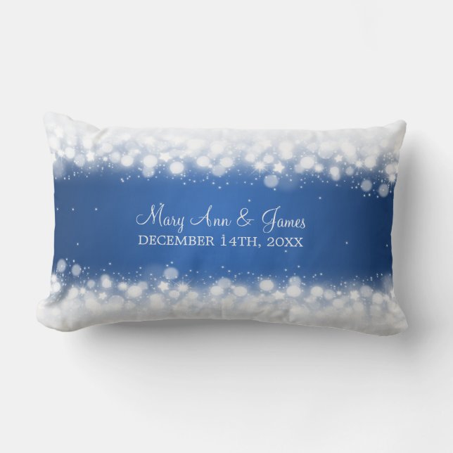Elegant Wedding Favour  Magic Sparkle Blue Lumbar Cushion (Front)