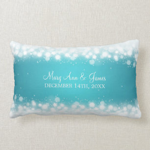 Elegant Wedding Favour  Magic Sparkle Turquoise Lumbar Cushion