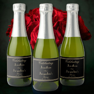 Elegant Wedding Favour Names Black & Gold Chic Min Sparkling Wine Label