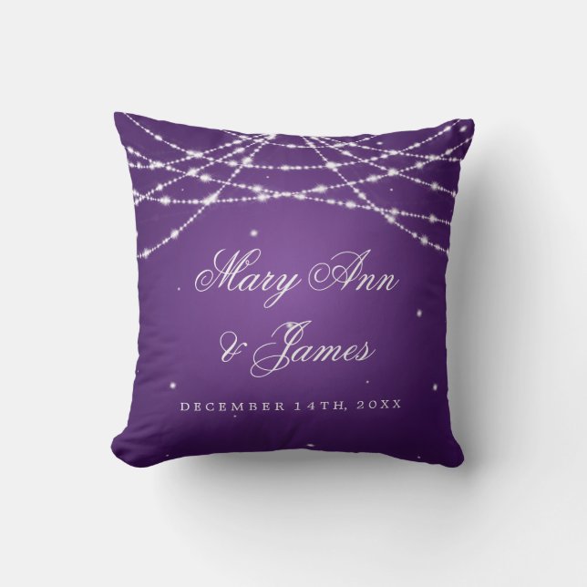 Elegant Wedding Favour Sparkling String Purple Cushion (Front)