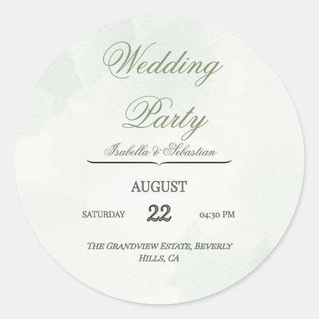 Elegant Wedding Favour Sticker (Front)