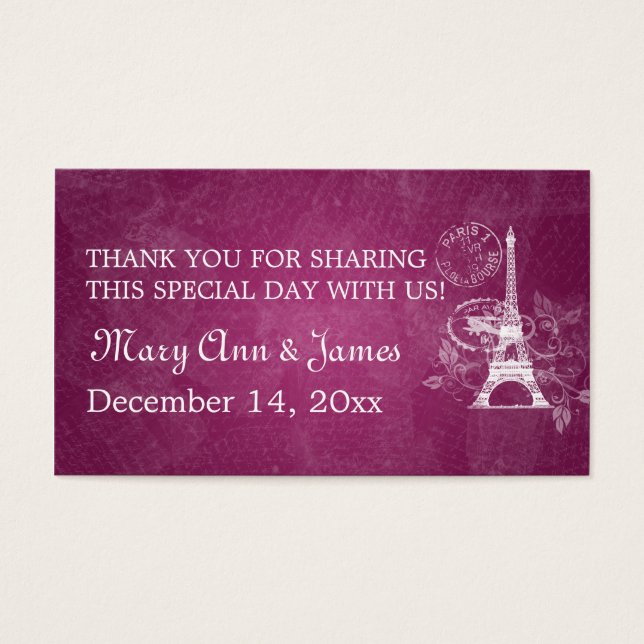 Elegant Wedding Favour Tag Romantic Paris Berry Pi (Front)