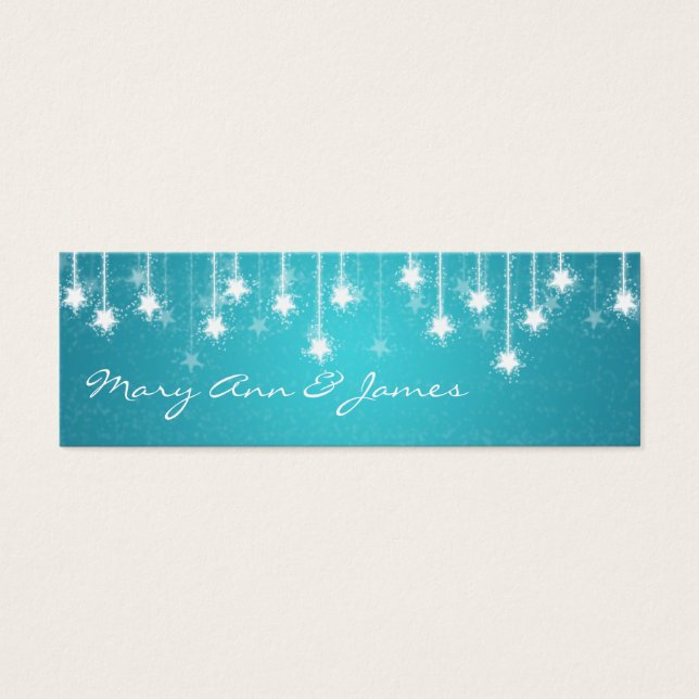 Elegant Wedding Favour Tag Shimmering Stars Blue (Front)