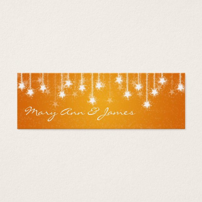 Elegant Wedding Favour Tag Shimmering Stars Orange (Front)