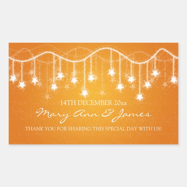 Elegant Wedding Favour Tag Shimmering Stars Orange (Front)