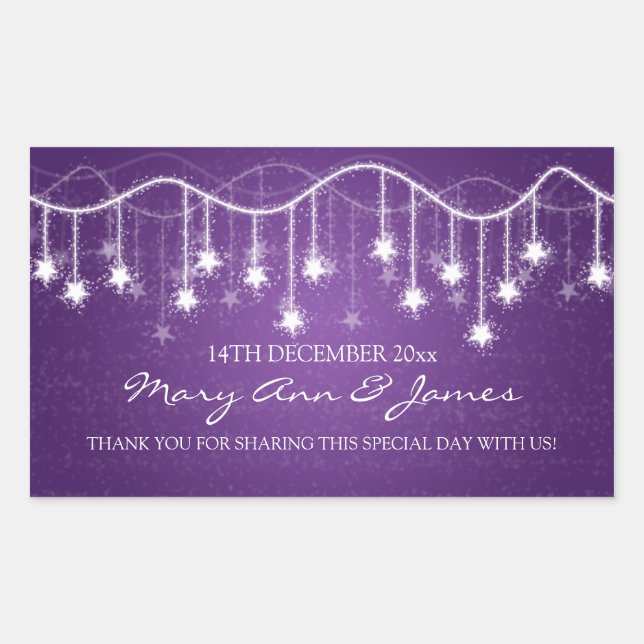 Elegant Wedding Favour Tag Shimmering Stars Purple (Front)