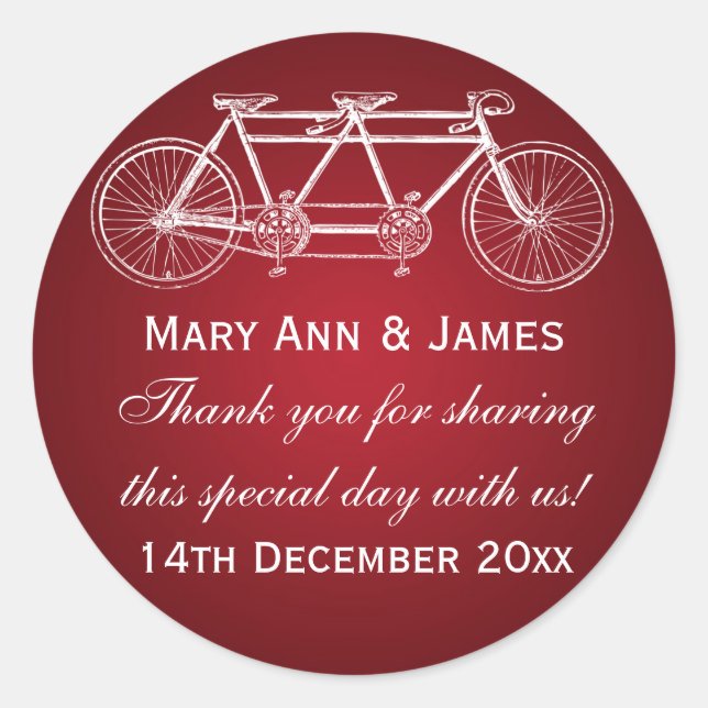 Elegant Wedding Favour Tag Tandem Bike Red (Front)