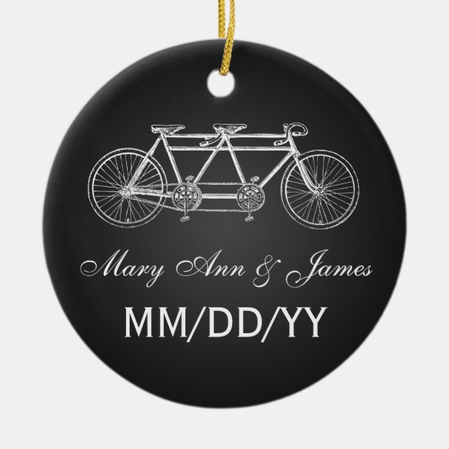 Elegant Wedding Favour Tandem Bike Black Ceramic Tree Decoration (Front)