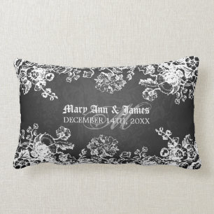 Elegant Wedding Favour Victorian Flourish Black Lumbar Cushion