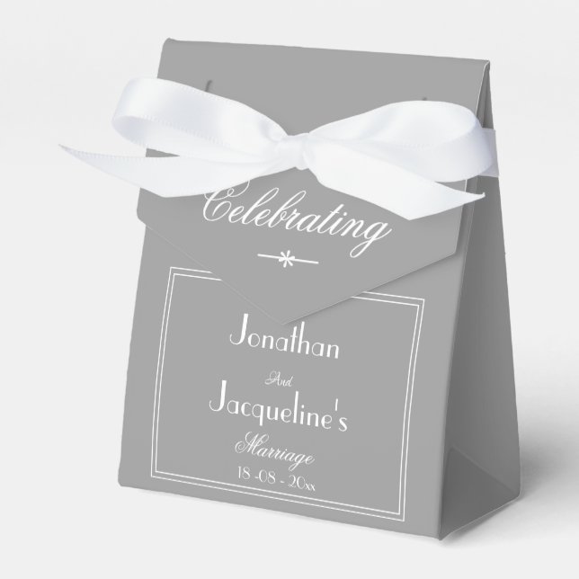 Elegant Wedding Favours Names Modern Chic Grey  Favour Box (Front Side)