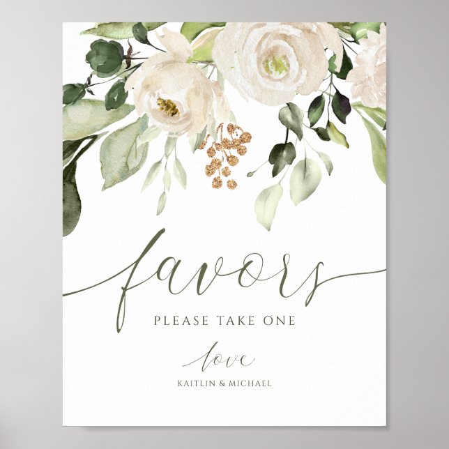 Elegant Wedding Favours Sign Greenery Foliage Whit (Front)