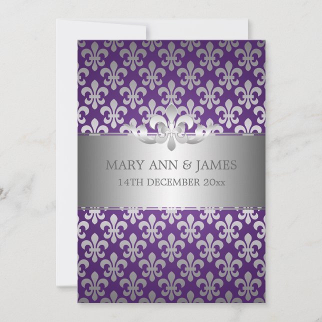 Elegant Wedding Fleur De Lis Purple Invitation (Front)