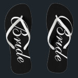 Elegant wedding flip flops for bride and groom<br><div class="desc">Elegant wedding flip flops for groom and bride. Custom strap colour for him and her / men and women. Custom background colour and personalizable with name initials. Modern black and white his and hers sandals with stylish script calligraphy typography. Cute party favour for beach theme wedding, marriage, bridal shower, engagement,...</div>