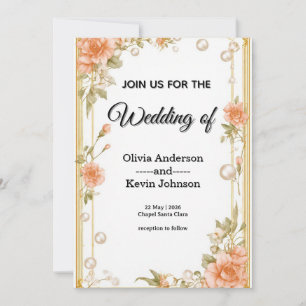 Elegant Wedding Flora Frame With Soft Pink Flowers Invitation