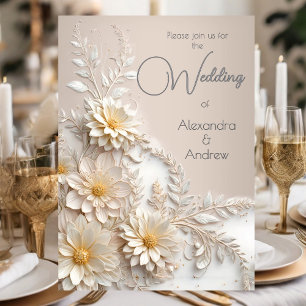 Elegant Wedding Floral Beige White Flowers Invitation