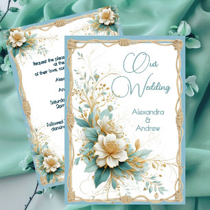 Elegant Wedding Floral Blue Green White Flowers Invitation