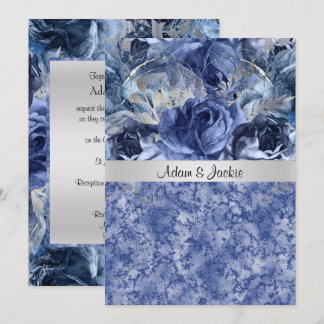 ELEGANT WEDDING FLORAL BLUE MARBLE INVITATION