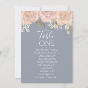 Elegant Wedding Floral Blue Table Number