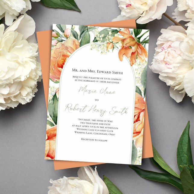 Elegant Wedding Floral Boho Arch Peach Invitation (beautiful peach floral wedding invitations. )