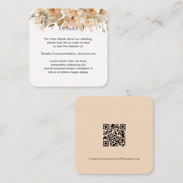 Elegant Wedding Floral Muted Green and Peach Enclosure Card (Front/Back)