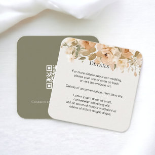 Elegant Wedding Floral Muted Green and Peach Enclosure Card