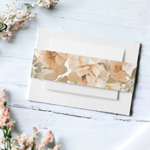 Elegant Wedding Floral Muted Green And Peach Invitation Belly Band